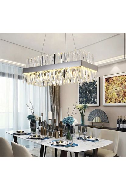 Burenze A Luxury Modern Kristal Tasli Sarkit Power Led Avize Kademeli 3 Renk Krom Yemek Masasi Trendyol