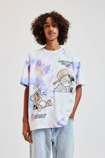 Pull Bear Erkek Mavi Batik Desenli Tom Jerry T Shirt 09247522 Trendyol