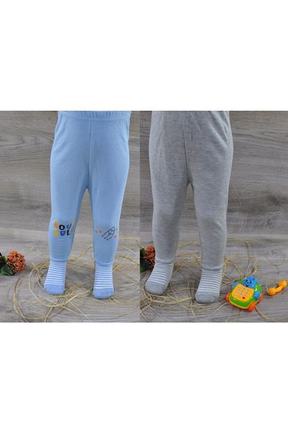 Poky Bebe Hello Baby Erkek Bebek Basic 100 Pamuklu Corapli 2 Li Pijama Alti Trendyol