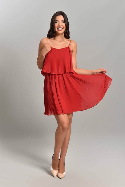 Modakapimda Kirmizi Ip Askili Sifon Elbise Trendyol