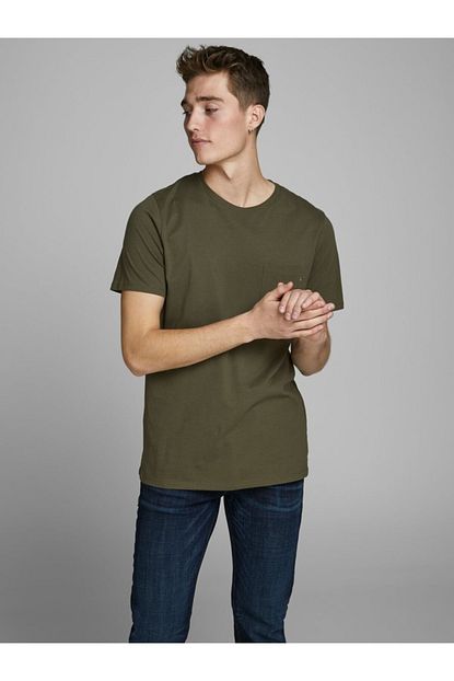 Jack Jones Jack Jones Erkek Cepli Yuvarlak Yaka Haki Yesil Tisort 12136714 Trendyol