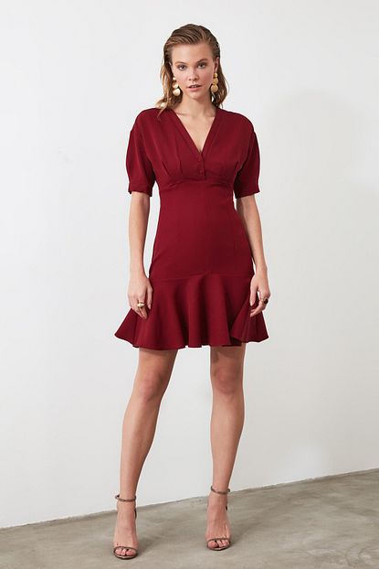 Trendyolmilla Bordo Volanli Elbise Twoss20el1347 Trendyol