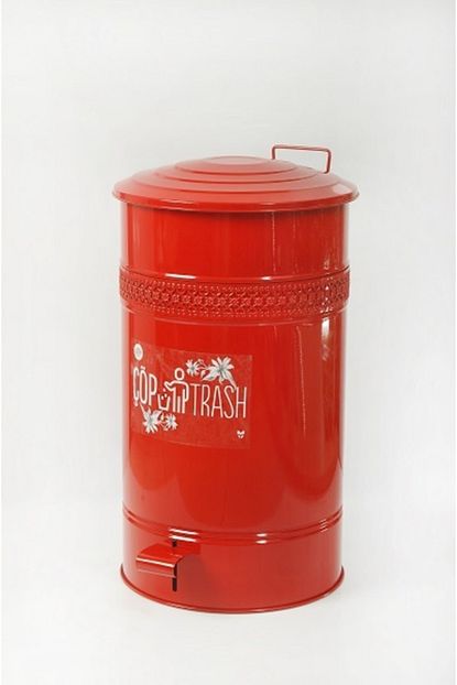 Yildiray Metal Metal Kapakli Kirmizi Renk Galvaniz Metal Pedalli Cop Kovasi 30 Litre Trendyol