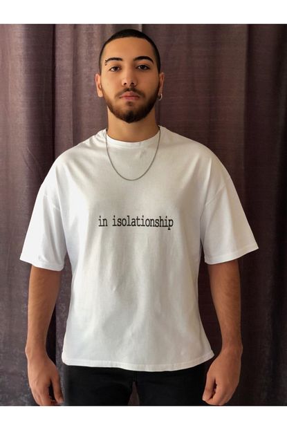Tuzlu Butik Erkek Beyaz Baskili Oversize Tshirt Trendyol
