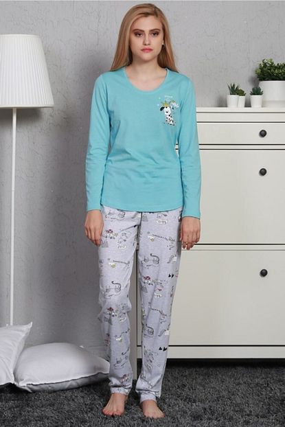 Vienetta Kadin Yesil O Yaka U Kol Etegi Oval Dar Paca Pijama Takimi Trendyol