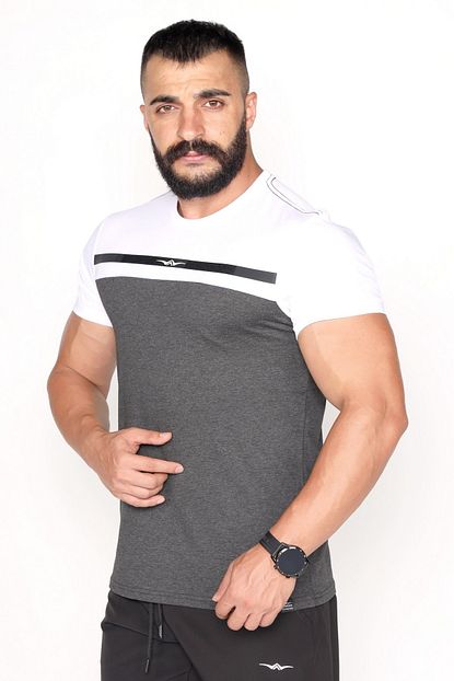 Bessa Sport Cift Renkli Bisiklet Yaka Suprem Kumas Fosfor Baski Detayli Antrasit T Shirt Trendyol