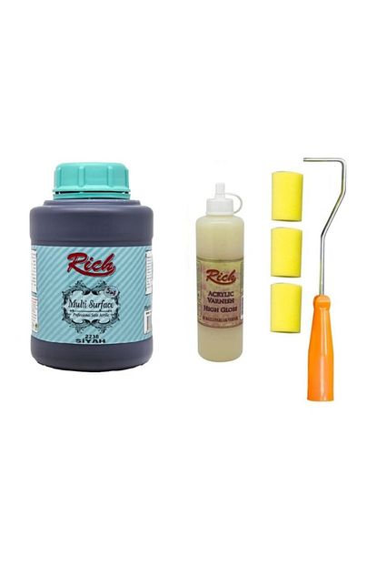 Rich Hobi Market 3 Lu Boya Seti Multi Surface Akrilik Boya 2238 Siyah 1750 Gr Vernik Rulo Firca Trendyol