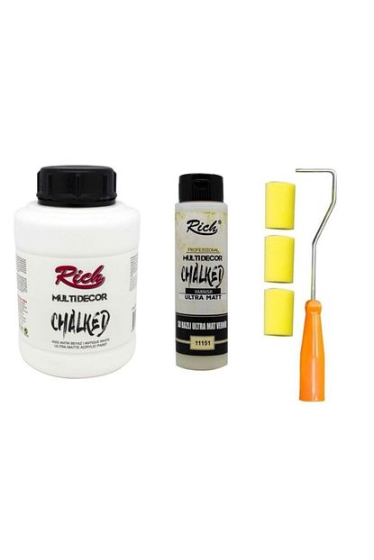 Rich Hobi Market 3 Lu Boya Seti Multi Decor Chalked Akrilik Boya 4502 Antik Beyaz 1750 Gr Vernik Firca Trendyol