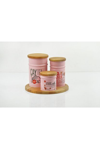 Yildiray Metal Yuvarlak Ahsap Standli Ahsap Kapakli Pembe 3 Lu Metal Galvaniz Cay Kahve Seker Saklama Kutusu Trendyol