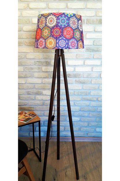 Lambada Mandala Serisi Altigen Desen 3 Ayakli Tripod Ahsap Lambader Mor Sapka Koyu Ceviz Ayak Trendyol