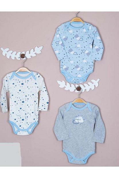 Necix S Bebe Erkek Bebek Poky Bulut Desenli Uzun Kollu Citcitli Badi 7358 Trendyol