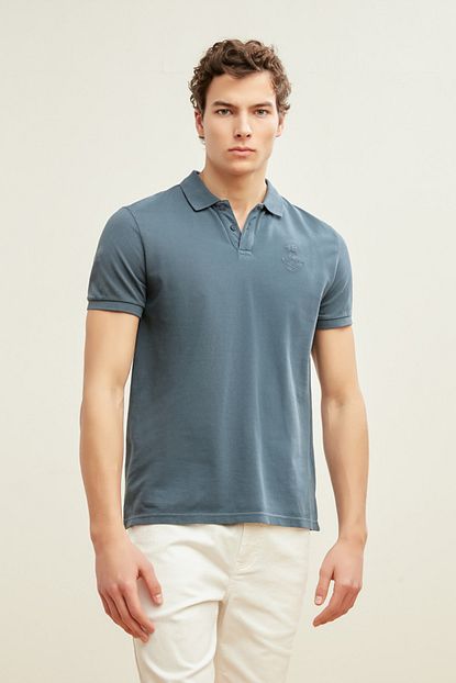 Mudo Erkek Indigo Polo Yaka Pamuk T Shirt 375164 Trendyol