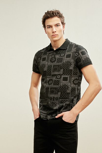 Mudo Erkek Siyah Polo Yaka Baskili Pamuk T Shirt 372665 Trendyol