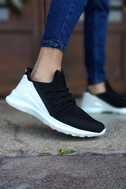 Sihirli Ayakkabi Erkek Siyah Beyaz Boy Uzatan Gizli Topuk Bagcik Detay Fileli Spor Ayakkabi Trendyol