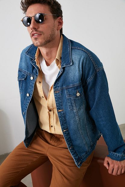 Trendyol Man Indigo Erkek Oversize Denim Trucker Ceket Tmnaw20ce0093 Trendyol