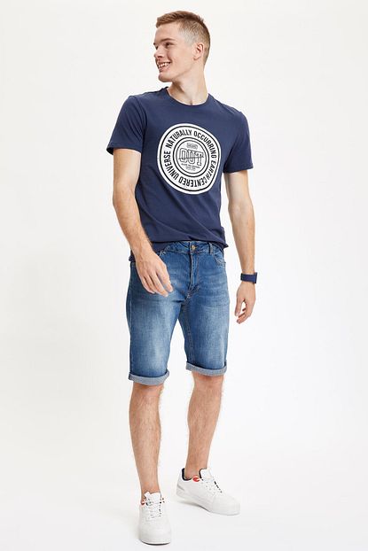 Defacto Erkek Mavi Kot Regular Fit Jean Bermuda Sort N6818az20hs Trendyol
