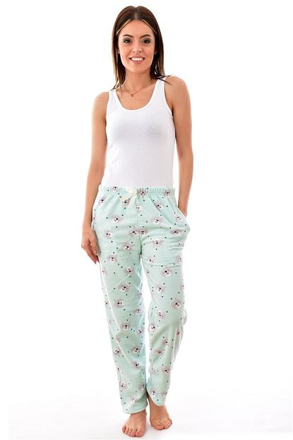 Arcan Kadin Yesil Desenli Polar Pijama Alti Trendyol