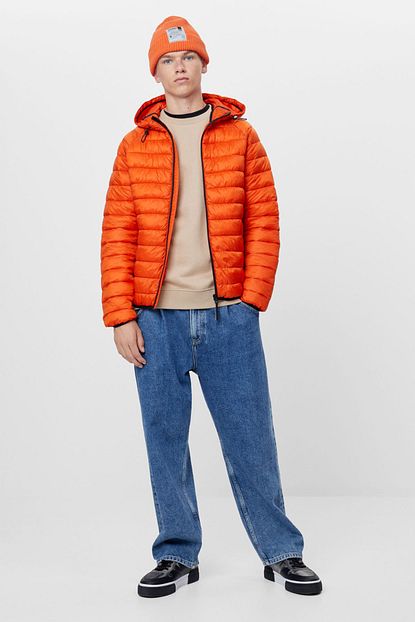 Bershka Erkek Turuncu Kapusonlu Hafif Sisme Mont Trendyol