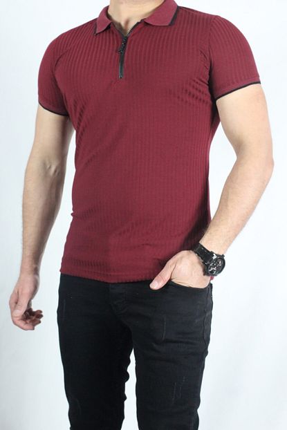 Almin Butik Erkek Bordo Pamuklu Fermuarli Polo Yaka T Shirt Trendyol