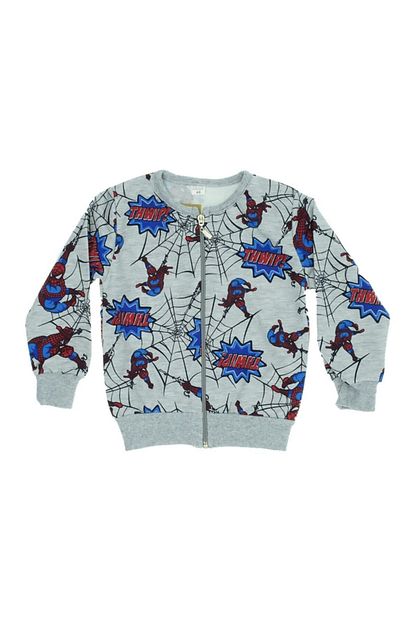 Anakuzusu Erkek Cocuk Gri Spiderman Baskili Penye Fermuarli Sweat Hirka Trendyol