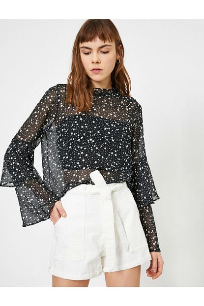 Koton Kadin Siyah Tul Detayli Bluz 0yal68236iw Trendyol