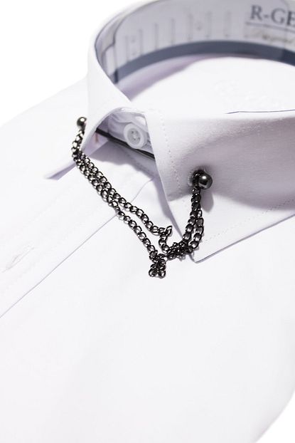 R Germen Erkek Beyaz Yaka Zincirli Slim Fit Klasik Gomlek Trendyol