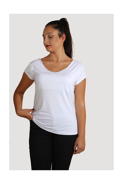Sisters2hc On Arka V Yaka Ciftkatli Ic Gostermez Beyaz Viskon Merserizeli T Shirt Trendyol