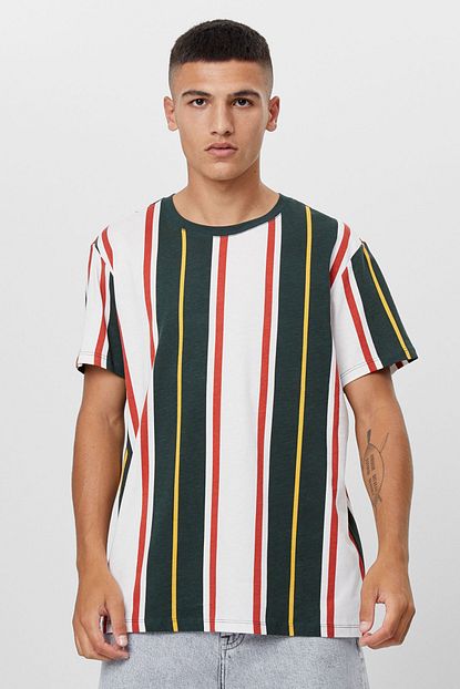 Bershka Erkek Yesil Cizgili T Shirt Trendyol