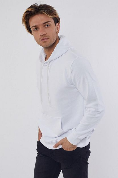 Louis Park Erkek Beyaz Kapsonlu Basic Sweatshirt Trendyol