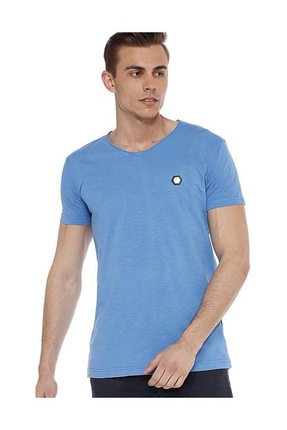 Cipo Baxx Erkek Mavi Genis Yaka Rahat Kalip Basic T Shirt Ct522 Trendyol