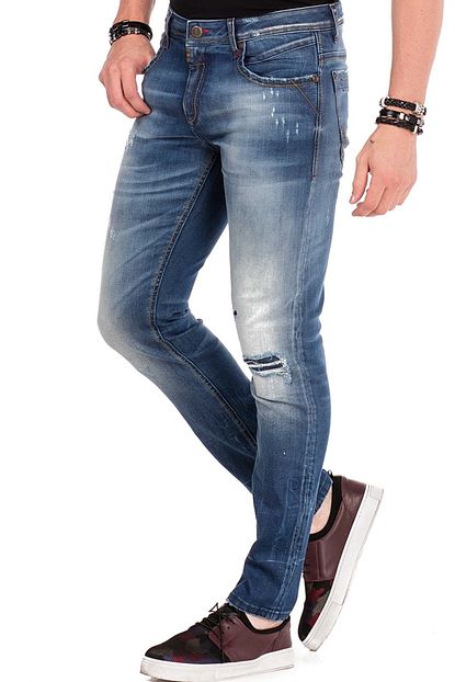 Cipo Baxx Cd475 Eskitilmis Dusuk Bel Yirtik Mavi Erkek Pantolon Trendyol