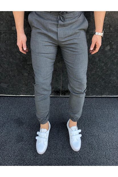 Marka Krali Erkek Gri Duz Jogger Kumas Stil Paca Lastikli Pantolon Trendyol