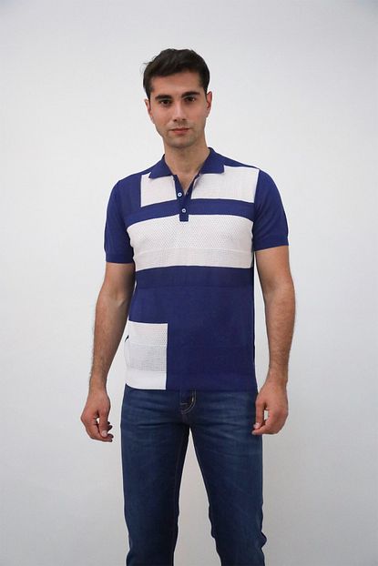 Emilio Guido Erkek Lacivert Kisa Kollu Polo Yaka T Shirt Trendyol