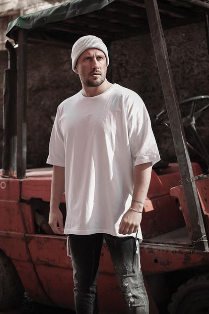 Densmood Erkek Beyaz Oversize Fermuarli T Shirt Trendyol