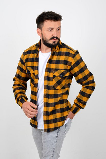 Edwox Erkek Hakiki Kalin Slim Fit Oduncu Gomlegi Sari Trendyol