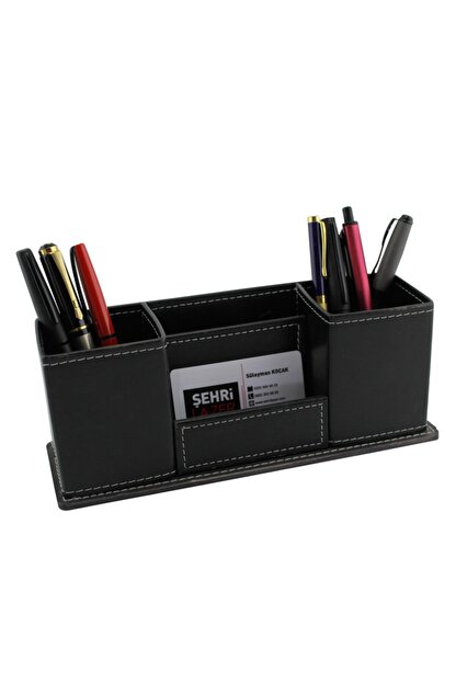 Ahsap Sehri Kartvizit Bolmeli Masaustu Organizer Deri Kalemlik Trendyol