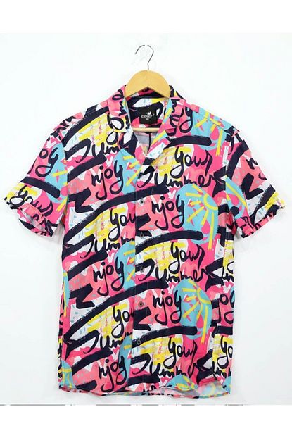Catch Erkek Pembe Kisa Kollu Enjoy Color Hawaii Gomlek Trendyol