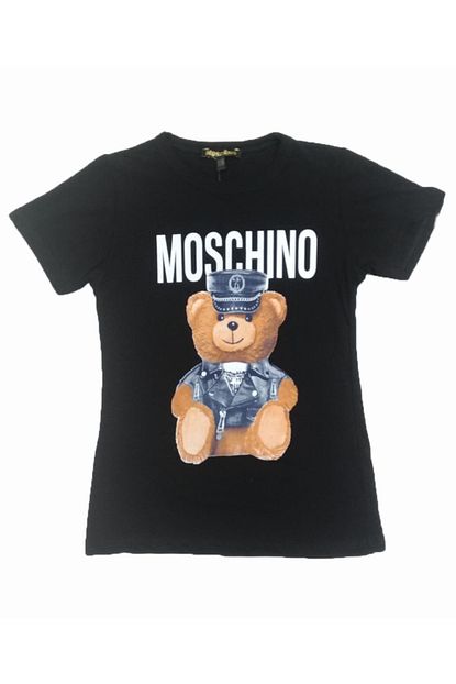 Elitbebe Kiz Cocuk Siyah Moschino Ayicikli Baskili Kisa Kollu Penye Tisort Trendyol