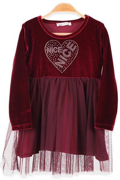 Breeze Kiz Cocuk Kadife Elbise Tasli Bordo 5 10 Yas Trendyol