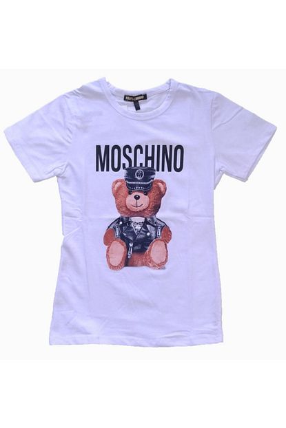 Elitbebe Kiz Cocuk Beyaz Moschino Ayicikli Baskili Kisa Kollu Penye Tisort Trendyol