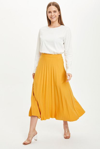 Defacto Kadin Modest Sari Piliseli Etek L4158az19sm Trendyol