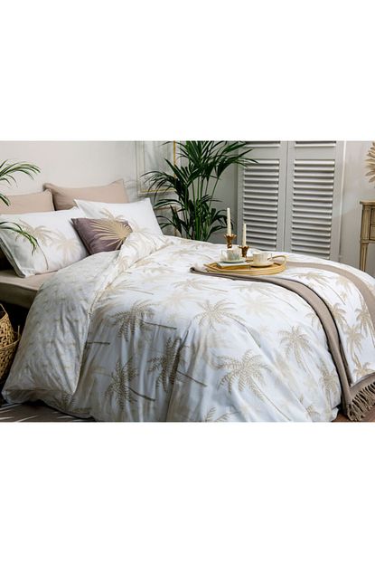 English Home Glitter Palm Pamuklu Cift Kisilik Nevresim Seti 200x220 Cm Bej Trendyol