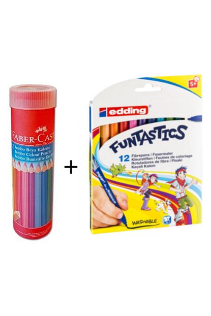 Faber Castell 12 Li Tup Jumbo Kuru Boya Edding Funtastic 12 Renk Ince Uclu Keceli Kalem Trendyol