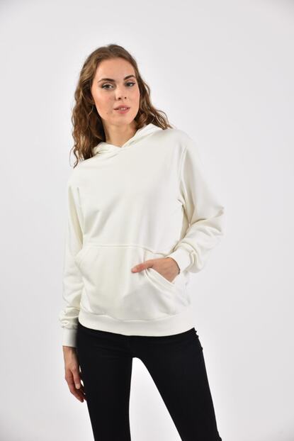 Love My Shirts Baskisiz Duz Renk Kanguru Cepli Kapusonlu Kadin Hoodie Trendyol