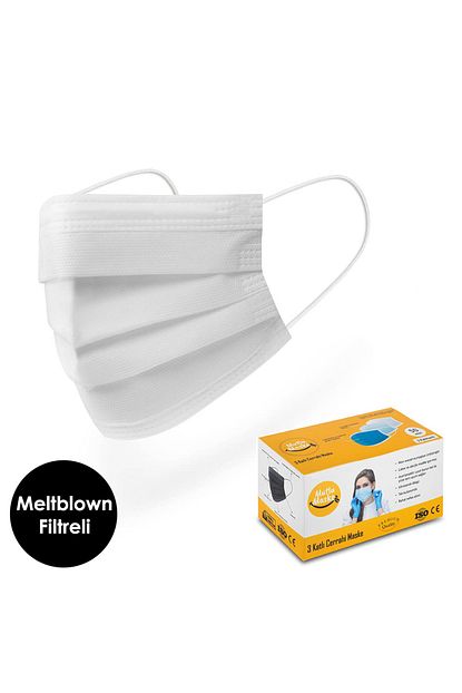 mutlu maske meltblown filtreli yumusak lastikli beyaz 3 katli telli tek kullanimlik cerrahi maske 50 li fiyati yorumlari trendyol