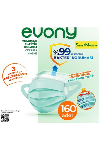 evony yesil elastik kulakli small medium maske 160 adet fiyati yorumlari trendyol