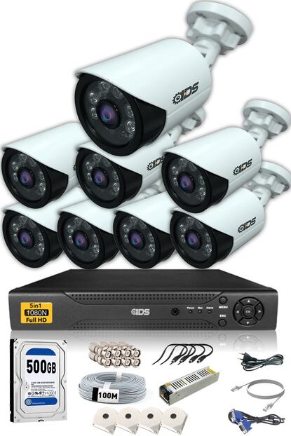8 kamerali 5mp lensli 1080p fullhd kamera seti gece goruslu su gecirmez cepten izle