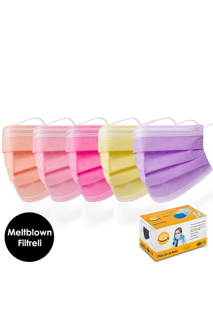 mutlu maske 100 lu meltblown filtreli turuncu pembe sari mor renkli cerrahi maske seti 20 x 5 renk fiyati yorumlari trendyol