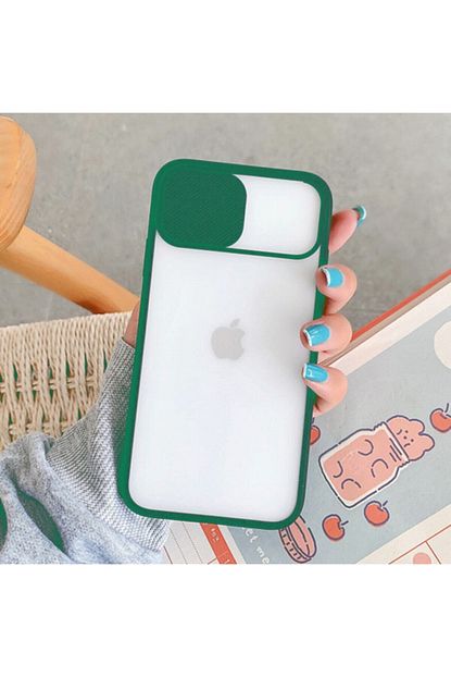 koyu yesil iphone 8 plus kamera kapatan koruyucu surgulu kilif