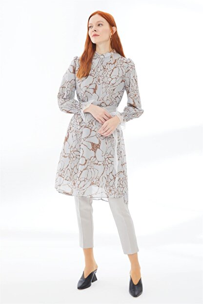 Zuhre Leopar Cizgili Kemer Detayli Gri Tunik T 0809 Fiyati Yorumlari Trendyol